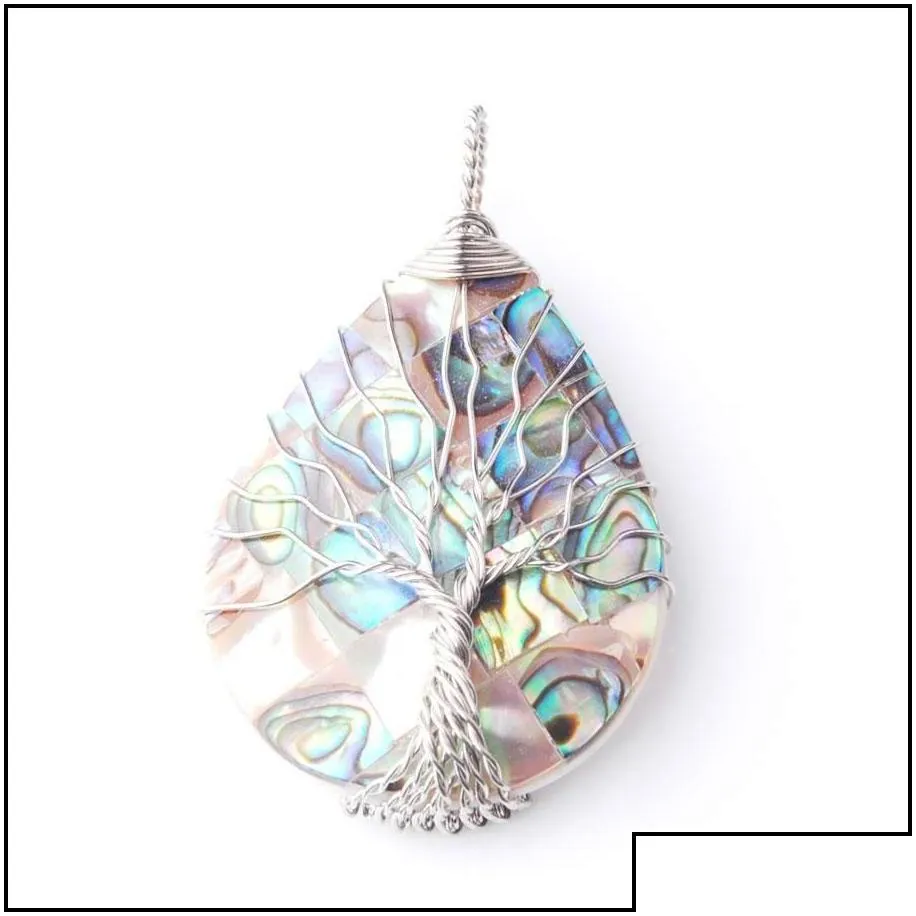pendant necklaces tree of life wire wrap teardrop pearl bead pendant natural colourf abalone shell jewelry gift bw919 dro carshop2006
