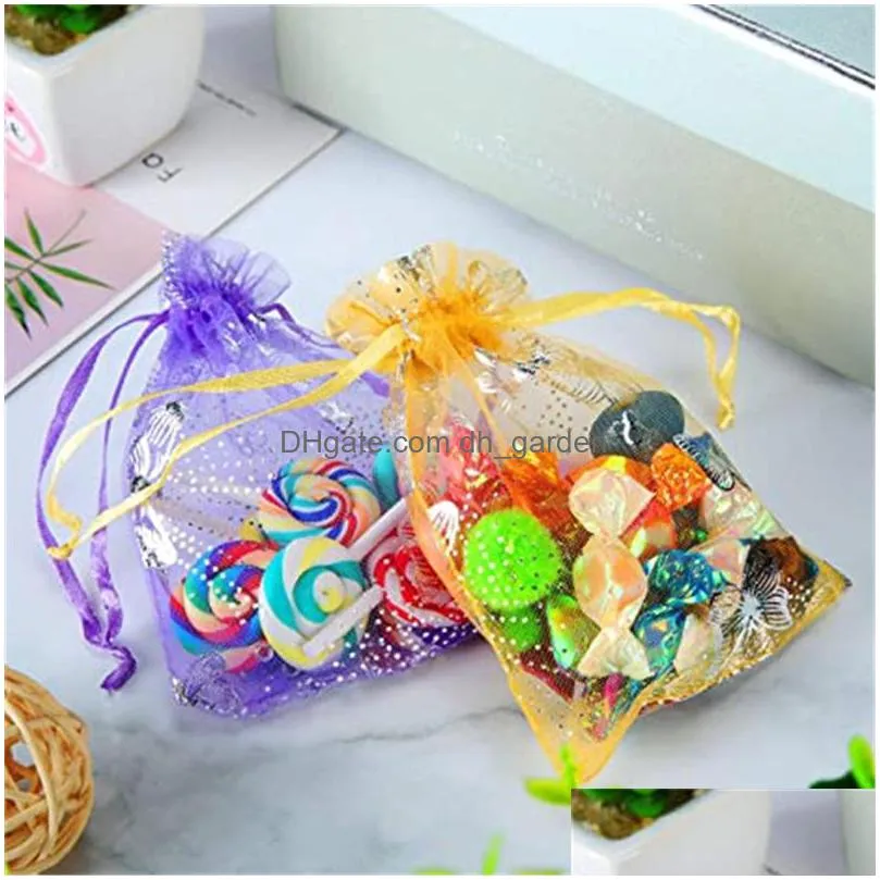 Storage Bags 100Pcs/Lot Mesh Bags Organza Wedding Gift Bag With Dstring Jewelry Necklace Pouch Reusable Cosmetics Storage Package Drop Dhhbw