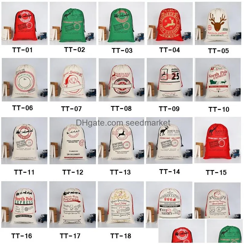 2023 christmas gift bags large organic heavy canvas-bag santa sack drawstring bag festival decoration