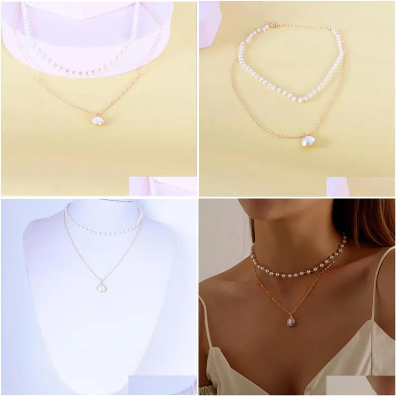 Pendant Necklaces New Fashion Accessory Copper Hand-Made Sequins Neck Ring Double-Layer Gold Plated Chain Necklace Drop Delivery Jewel Dhqxp