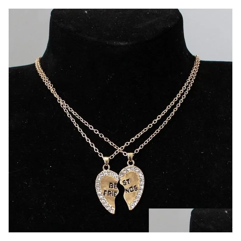 Pendant Necklaces Fashion Two Petals Heart Crystal Best Friend Necklace Good Friendship Pendant Wholsale 5906 Drop Delivery Jewelry Ne Dh38Y