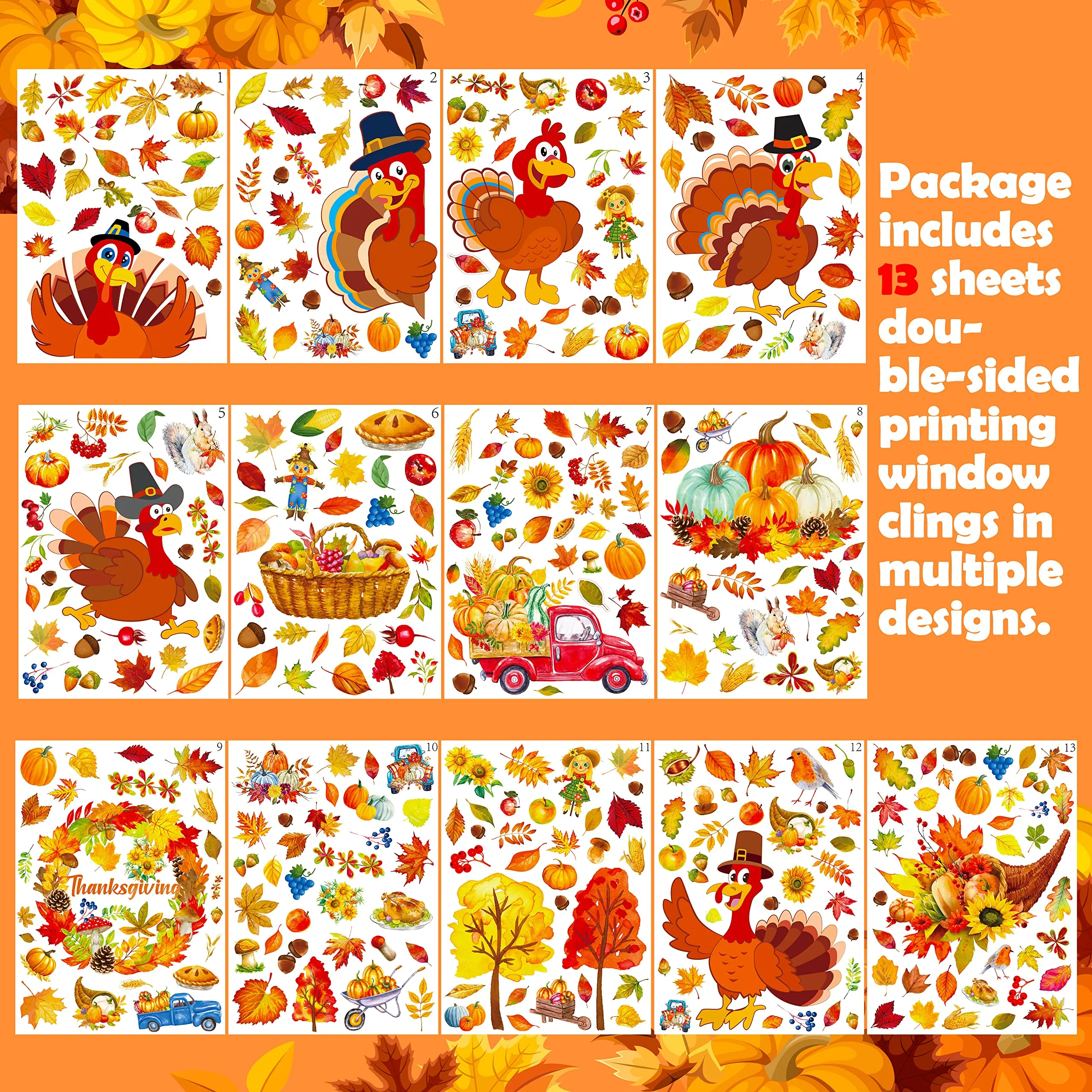 fall decor thanksgiving window clings fall decorations for home autumn leaves turkey decals party supplies