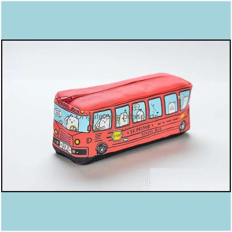 Pencil Bags Cases Office School Supplies Business Industrial 5Pcs Children Case Cartoon Bus Car Stationery Bag Cute Animals Canvas For