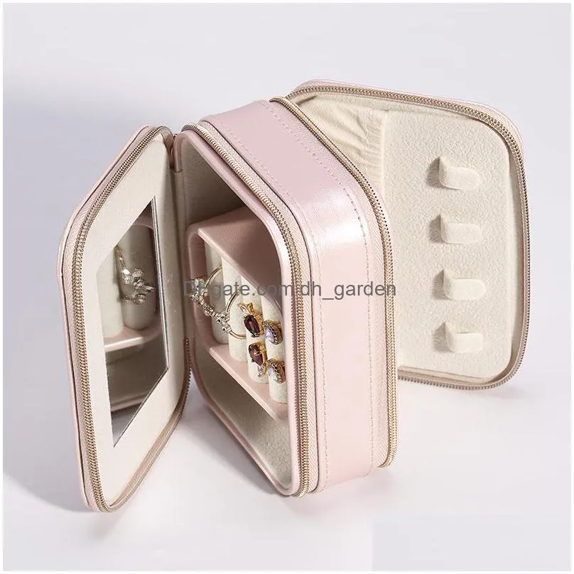 Jewelry Boxes Travel Jewelry Case Small Box Pu Leather Portable Storage Organizer Double Layer Display Rings Earrings Bracelets Neckla Dhsau