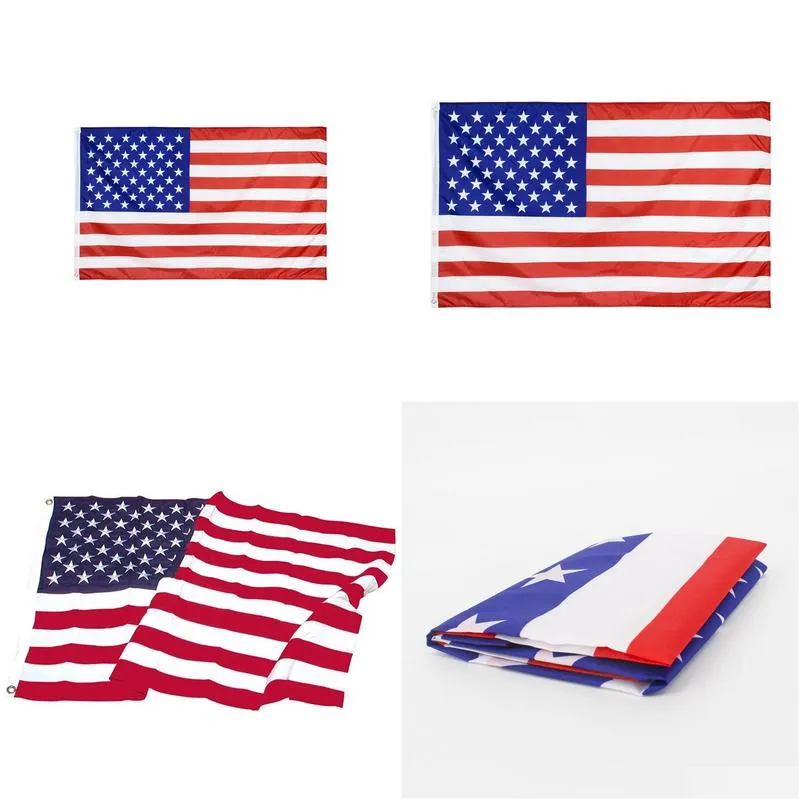 Banner Flags Factory Wholesale 3X5 Ft Us Usa American Flag Unite State Star Stripes Flags Double Stitch With Two Brass Grommets Drop D Dhicb