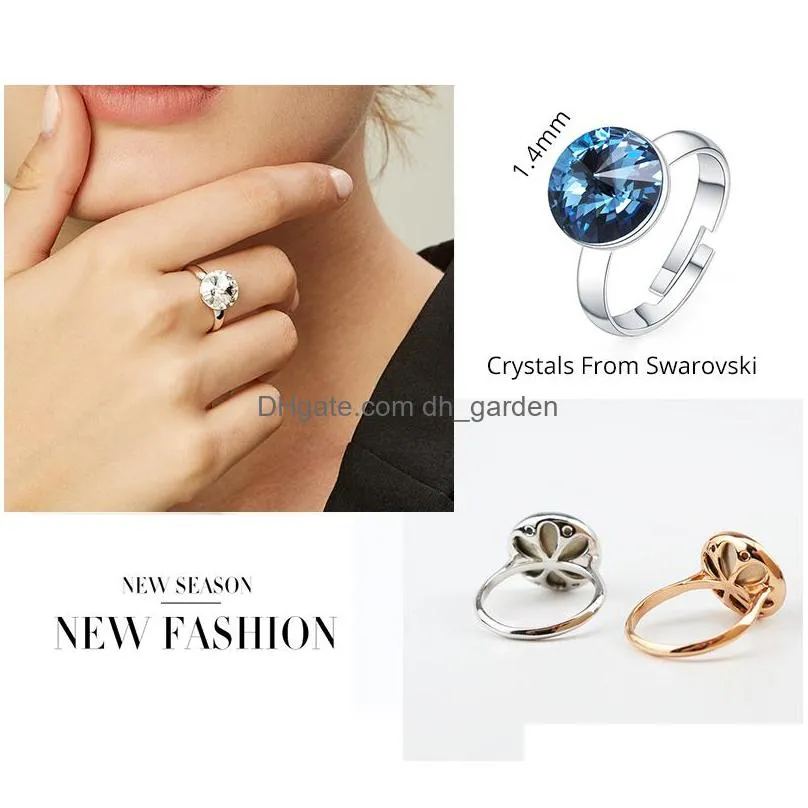 finger crystals from swarovski trendy round rivoli stone rings for women elegant party wedding jewelry romantic gift