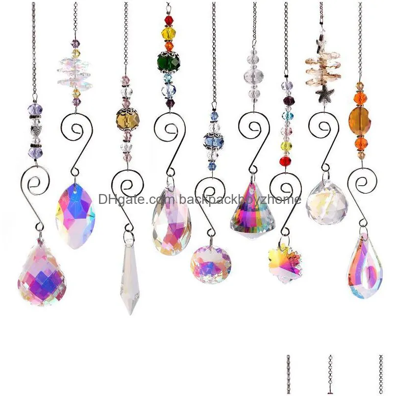 garden decorations 9pcs chandelier lamp diy sun catcher office chain ornament beads home gift hanging colorful crystals light pendant