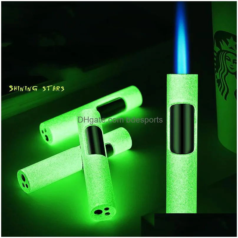 Lighters 2022 New Torch Luminous Lighter  Windproof Cigarette Cigar Gas Pen Spray Gun Butane Refill Metal Gadgets Gift Drop Deliver Dhwfz