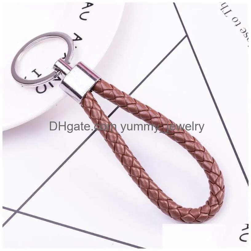 Keychains & Lanyards Braided Pu Leather Rope Keychain Key Rings Fit Circle Car Bag Pendant Chains Holder Keyring Diy Fashion Jewelry I Dhcd3