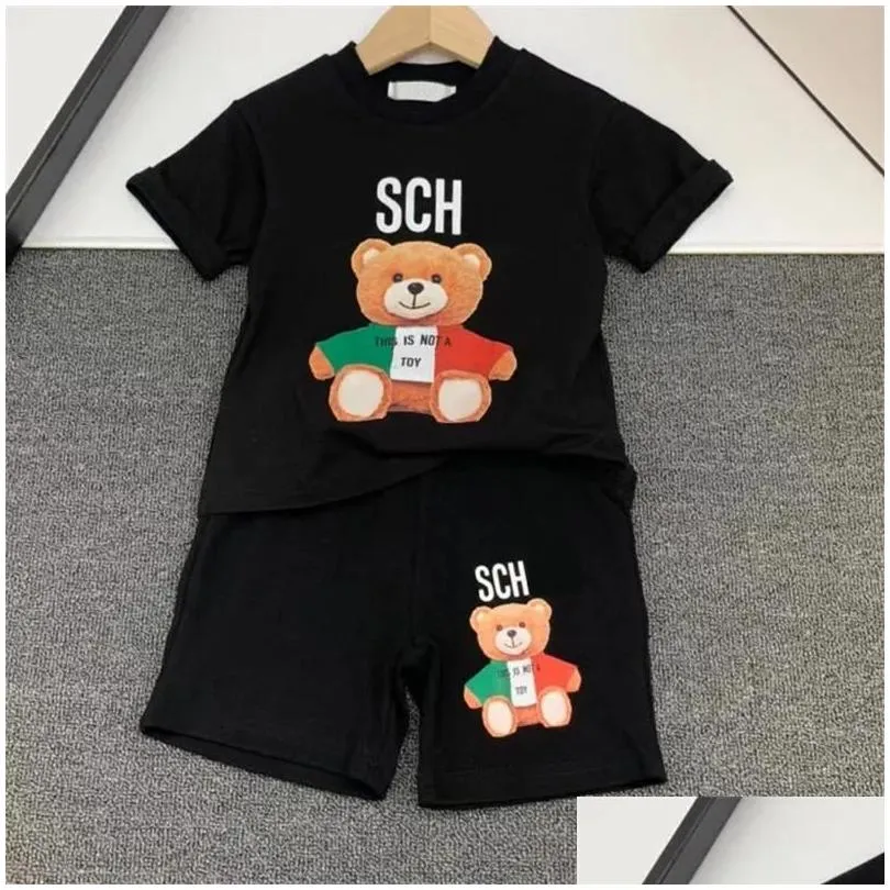 kid clothing bear pattern boys girls tracksuit summer short sleeve top tees and shorts sets luxury designer tshirts kids sportsuits