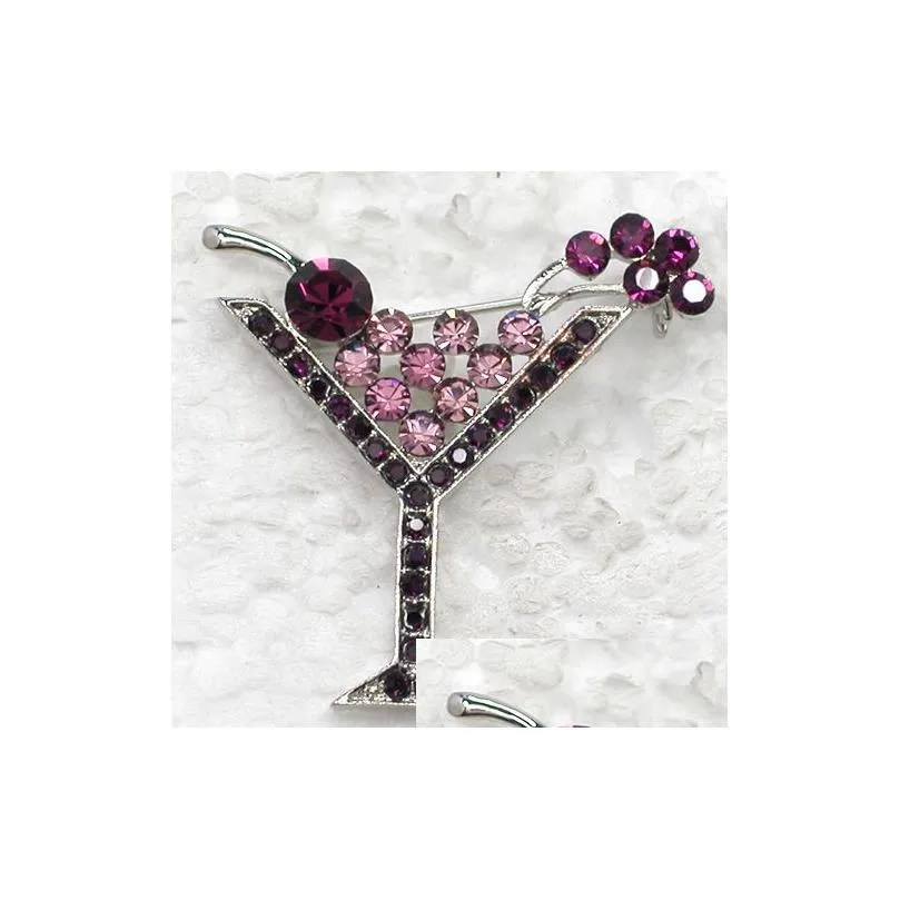 Pins, Brooches Wholesale Fashion Brooch Rhinestone Martini Glass Pin Brooches Wedding Party Jewelry Gift C101269 Drop Delivery Jewelry Dhwjv