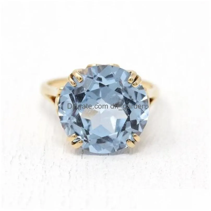 simple fashionable 18k gold light blue diamond female romantic ring engagement wedding bride princess love