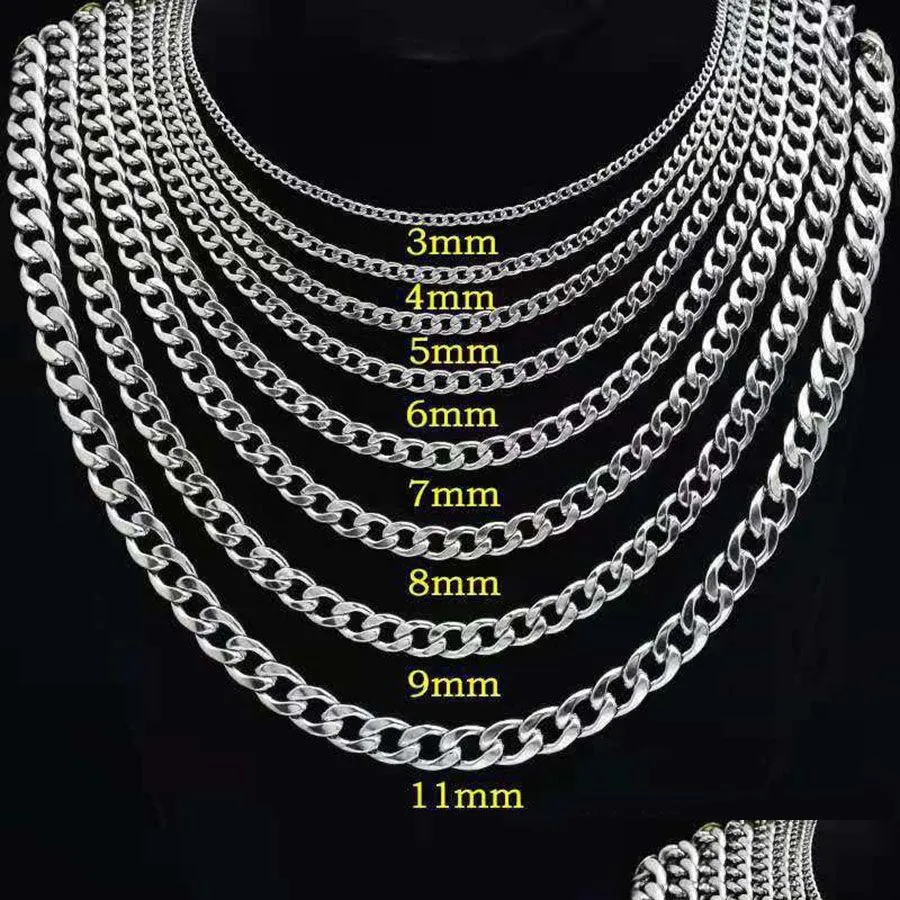 Chains Stainless Steel Cuban Chain Necklace For Men Women Hip Hop Sier Thick Necklaces Curb Link Trend Jewelry M 5Mm 7Mm Drop Delivery Dhvrm