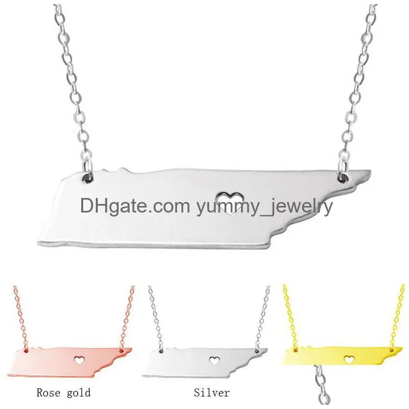 Pendant Necklaces New America 50 State Map Pendant Necklaces With Heart Diy Pendent Necklace Stainless Steel Fashion Jewelry  Drop Dhiea