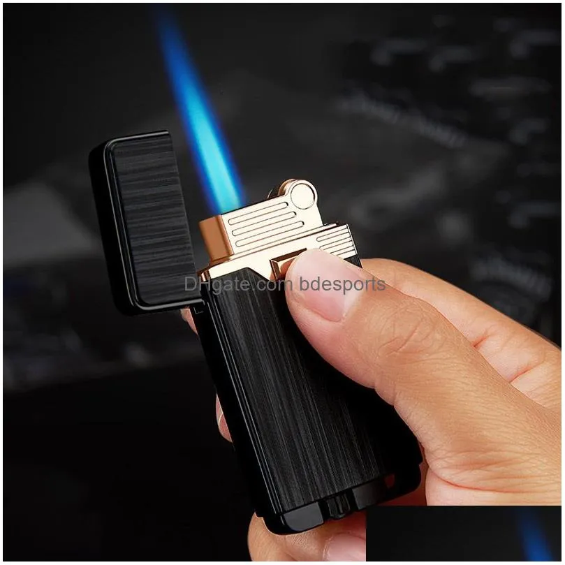 Lighters Windproof Metal Gas Lighter  Butane Refillable Flint Torch Two Flames Cigarettes Lighters Smoking Accessories Gadgets For Dhjbd