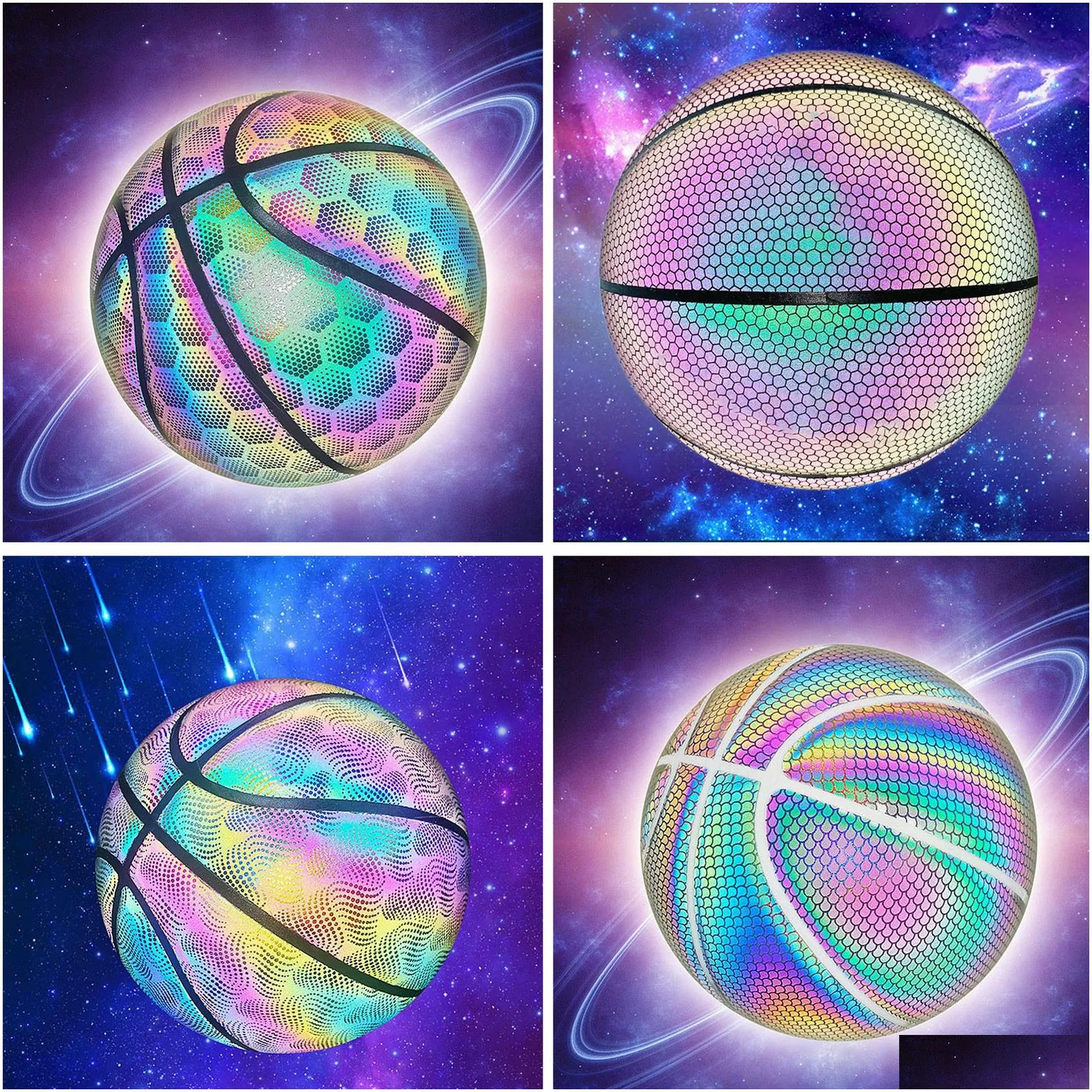 Novelty Games Novelty Games Luminous Basketball Ball Holographic Reflective Lighted Flash Pu Wear Resistant Glowing Night Sports Game Dhrx8