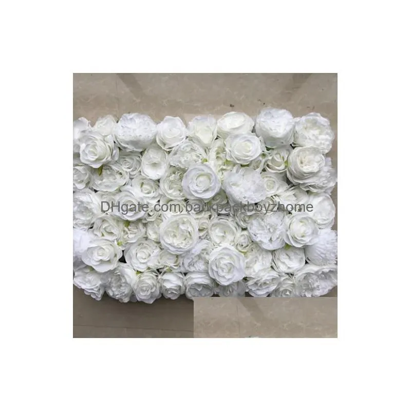 white gold 3d flower wall panel flower runner wedding artificial silk rose peony wedding backdrop decoration 24pcs/lot tongfeng