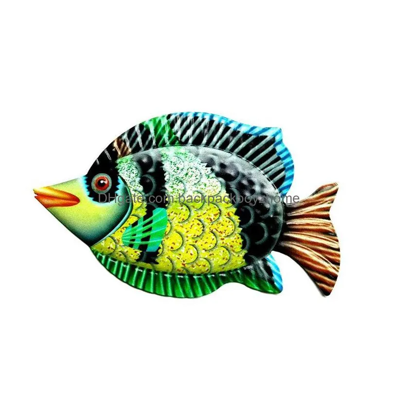 garden decorations q9qf large metal fish wall art decoration colorful iron sea life sculpture statues hanging ornament for balcony