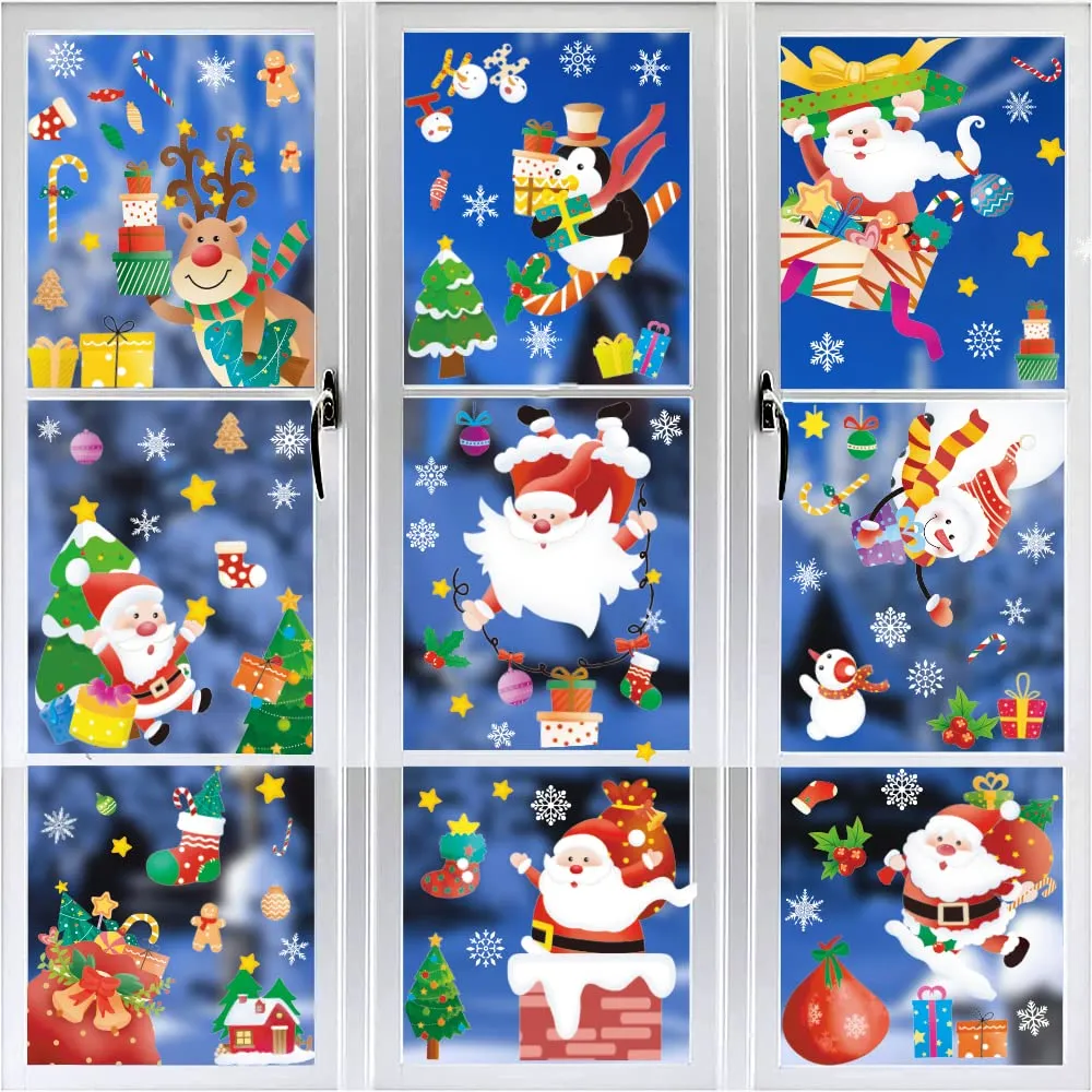 christmas snowflake window clings decals santa reindeer christmas clings stickers for glass windows double sided static christmas window stickers for christmas day home school office decoration