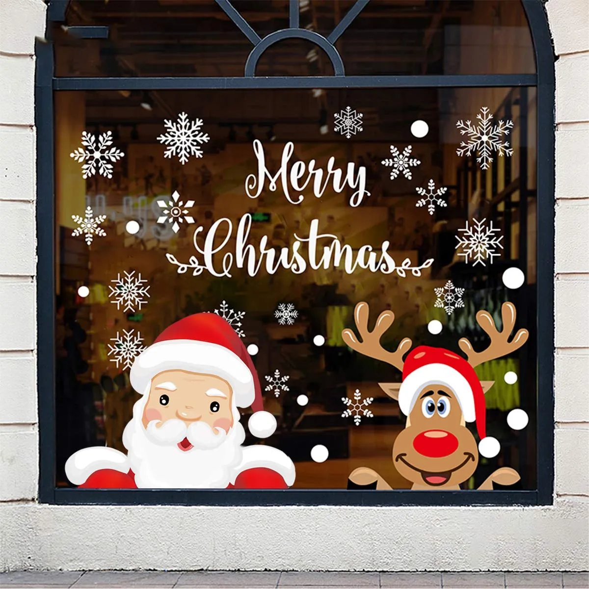 christmas window clings wall stickers snowflake santa claus reindeer decals for christmas home party decorations 7 sheets