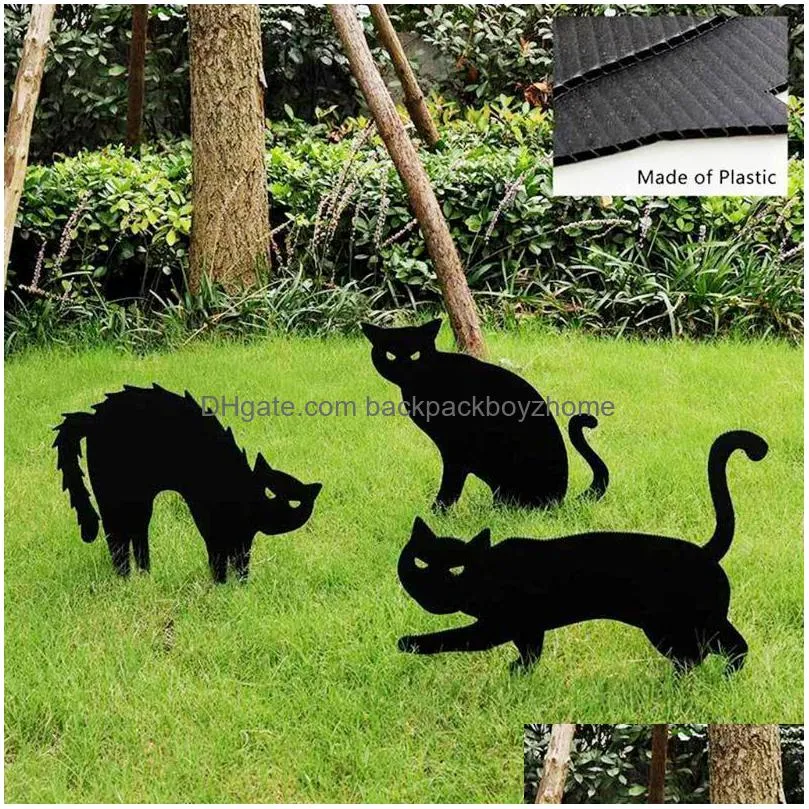 garden decorations 3pcs halloween yard signs stakes outdoor decoration black cat lawn for