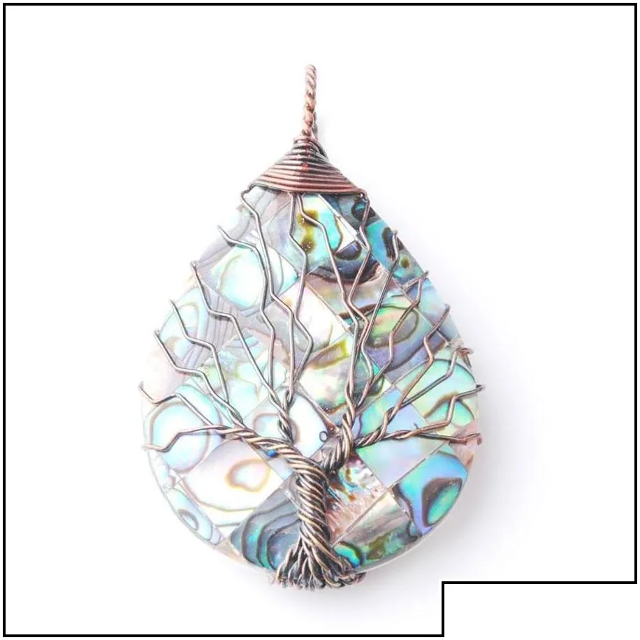 pendant necklaces tree of life wire wrap teardrop pearl bead pendant natural colourf abalone shell jewelry gift bw919 dro carshop2006