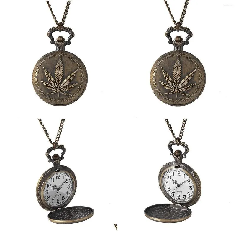 Pocket Watches Pocket Watches 9076Large Quartz Watch Bronze Nostalgic Retro With Necklace Thun22 Drop Delivery Watches Dhdvb
