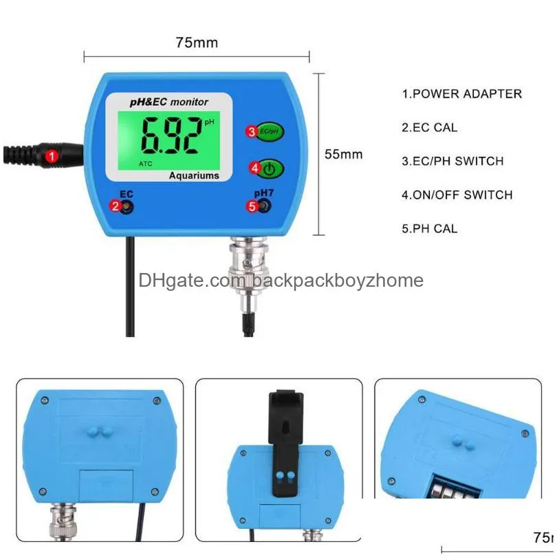 professional 2 in 1 digital ph meter ec meter for aquarium multiparameter water quality monitor online ph/ec monitor acidometer