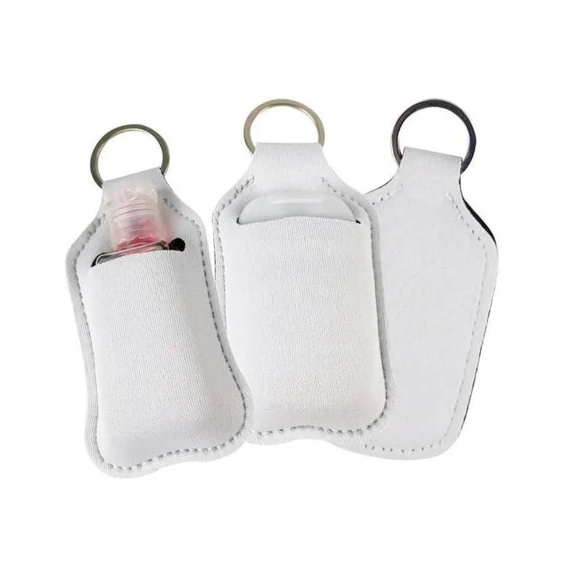 sublimation blanks refillable neoprene hand sanitizer holder favor cover chapstick holders with keychain for 30ml flip cap containers travel bottle