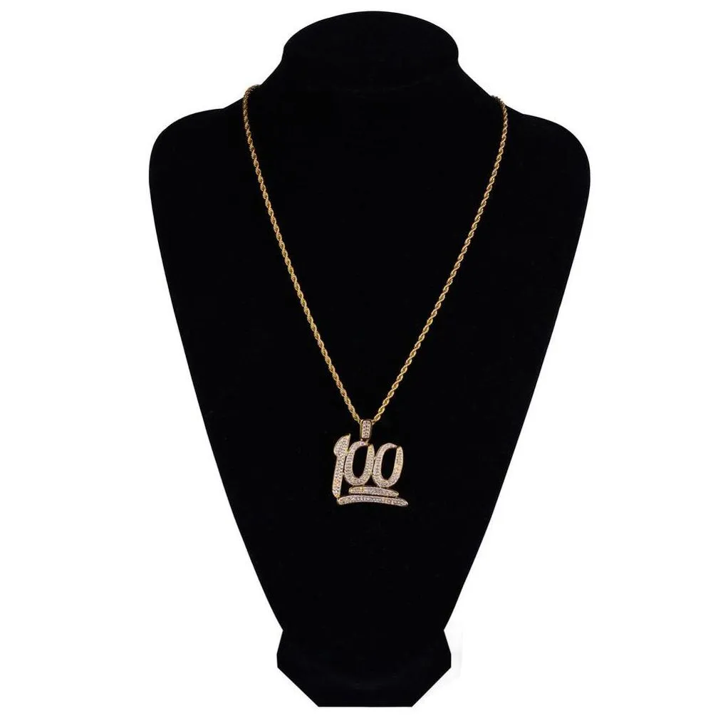 Pendant Necklaces Gold Color Cubic Zirconia Paved Iced Out Bling 100 Points Pendants Necklace For Men Hip Hop Rapper Jewelry Drop Deli Dhyaf