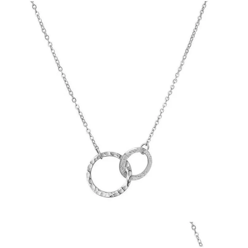 Pendant Necklaces Stainless Steel Simple Elegant Choker Necklace Infinity Double Circles Ring Drop Delivery Jewelry Necklaces Pendants Dhi7R