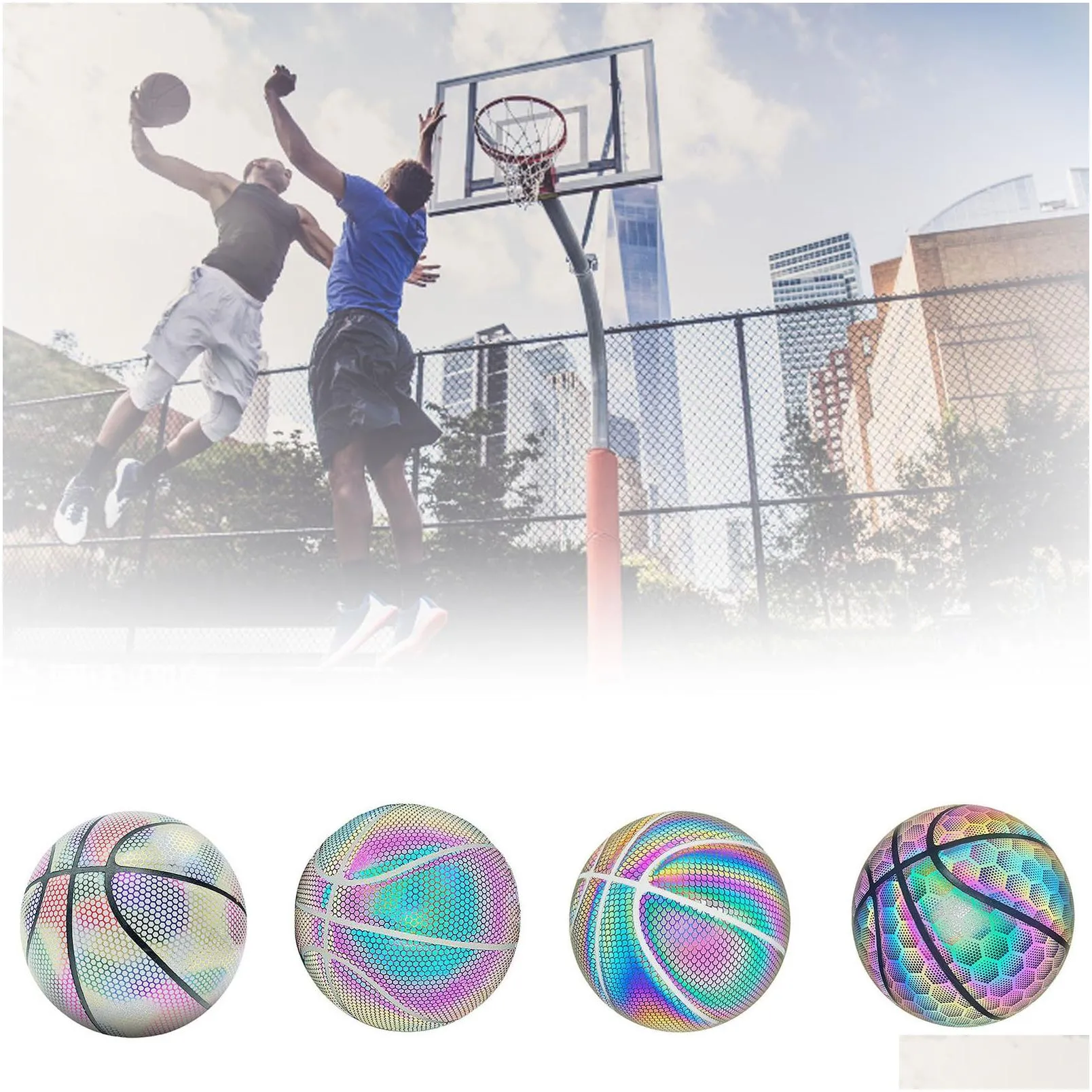 Novelty Games Novelty Games Luminous Basketball Ball Holographic Reflective Lighted Flash Pu Wear Resistant Glowing Night Sports Game Dhrx8
