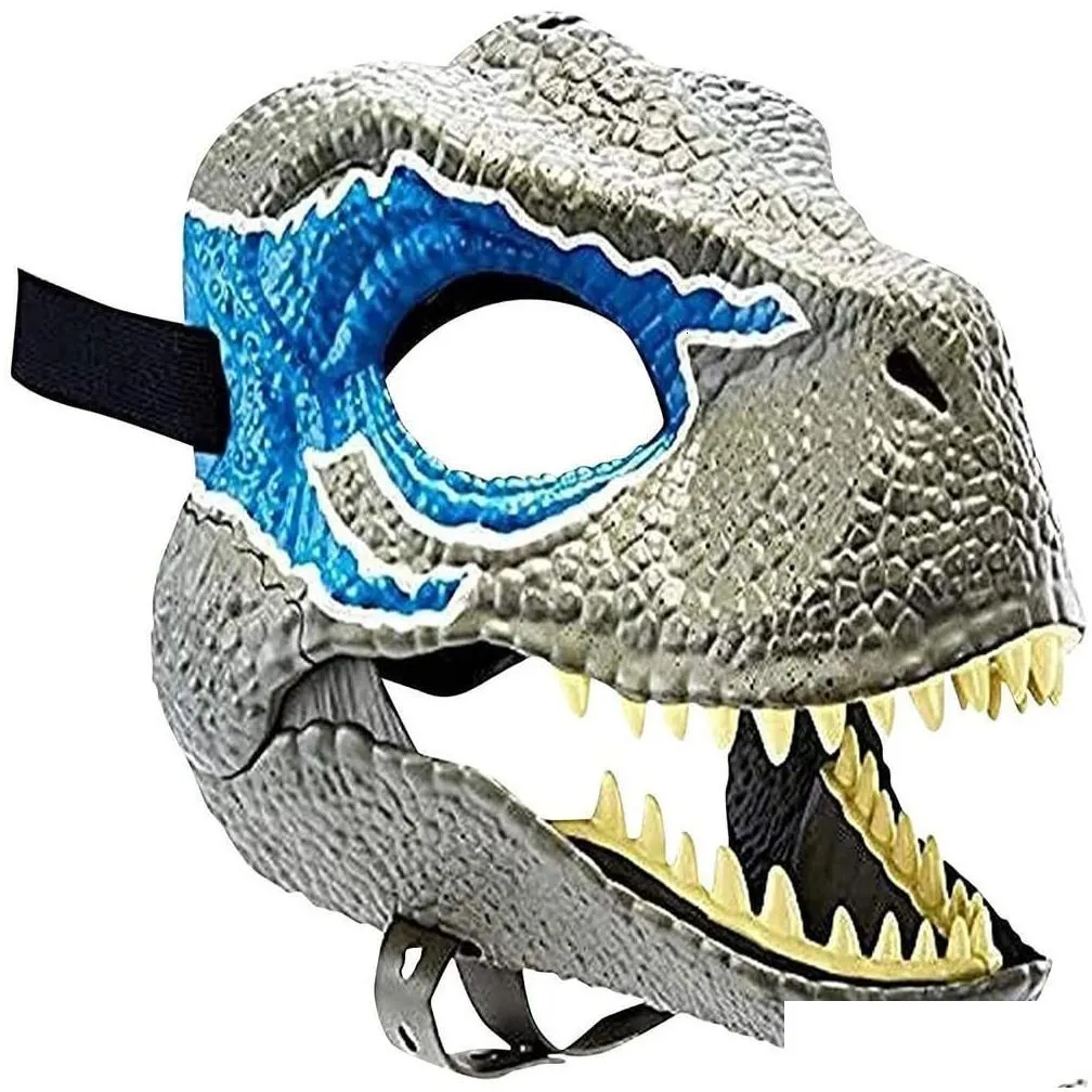 Party Masks Party Masks 17 Designs Jurassic World Dinosaur Mask With Moving Jaw Creative Halloween Cosplay Horror Raptor Latex Deco 23 Dh4Nb