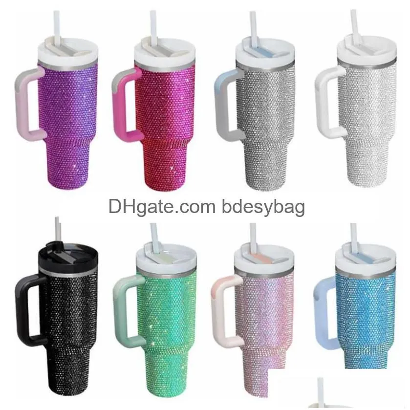 commuter travel mugs new 1pcs 40oz shiny rhinestone mug tumbler with handle insated lids st stainless steel coffee termos cup withou