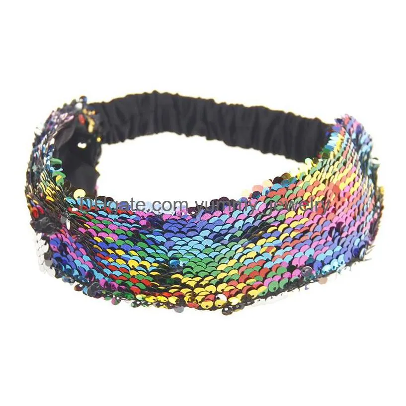 Headbands 10 Colors Sequins Mermaid Headbands For Women Luxury Hairband Head Bands Female Fashion Hair Scarf Jewelry Accessories Drop Dhgd3