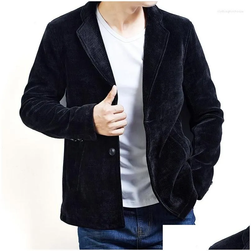mens suits mens corduroy blazer for spring 2022 business casual jacket plain black xl 6xl 7xl