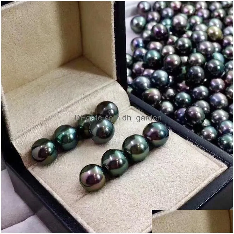 Pearl Wholesale 9-10Mm Aaa Round Akoya Natural Seawater Tahiti Pearl Black Color For Diy Bracelet Necklace Ring Holiday Gift Drop Deli Dhuv3