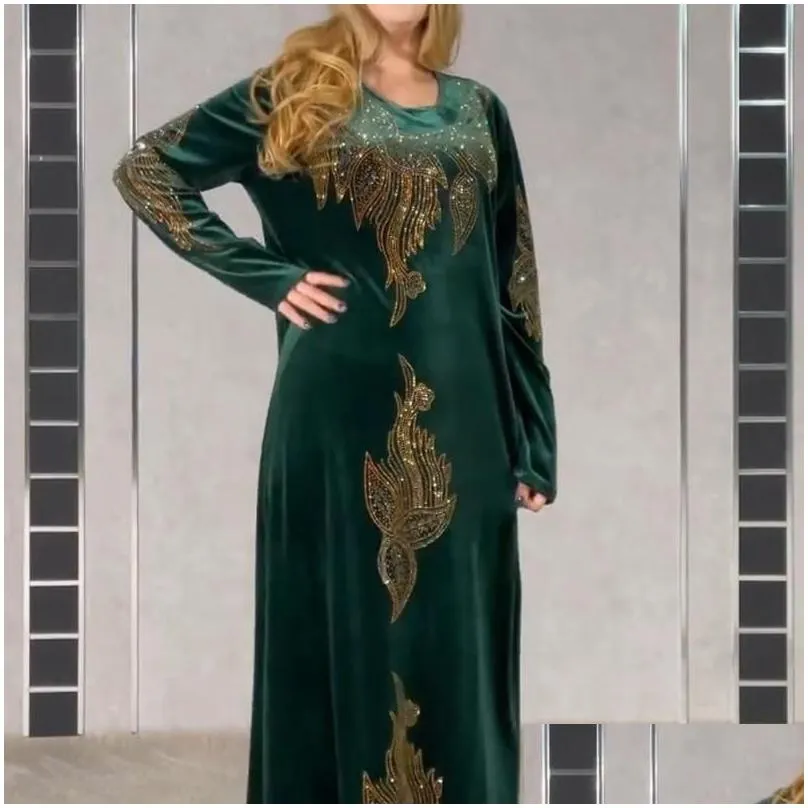 ethnic clothing plus size velvet evening dresses for women 2021 winter long sleeve kaftan maxi dress abaya dubai turkey muslim african