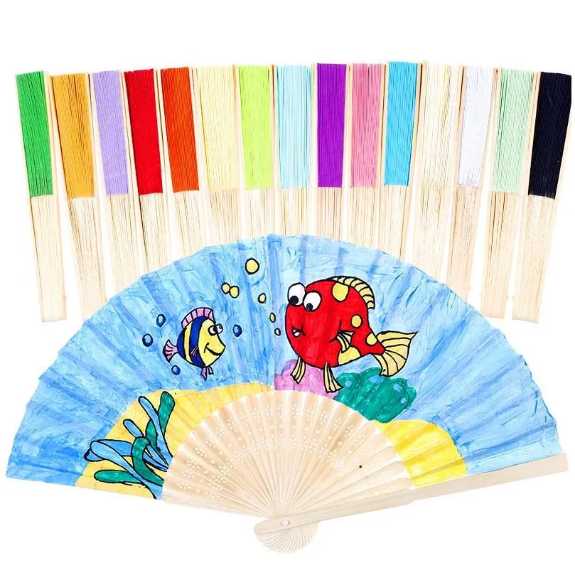Other Office & School Supplies Wholesale Diy Folding Fan Solid Color Single Sided Paper Childrens Painting Gift Wedding Party Favors D Dhzvj