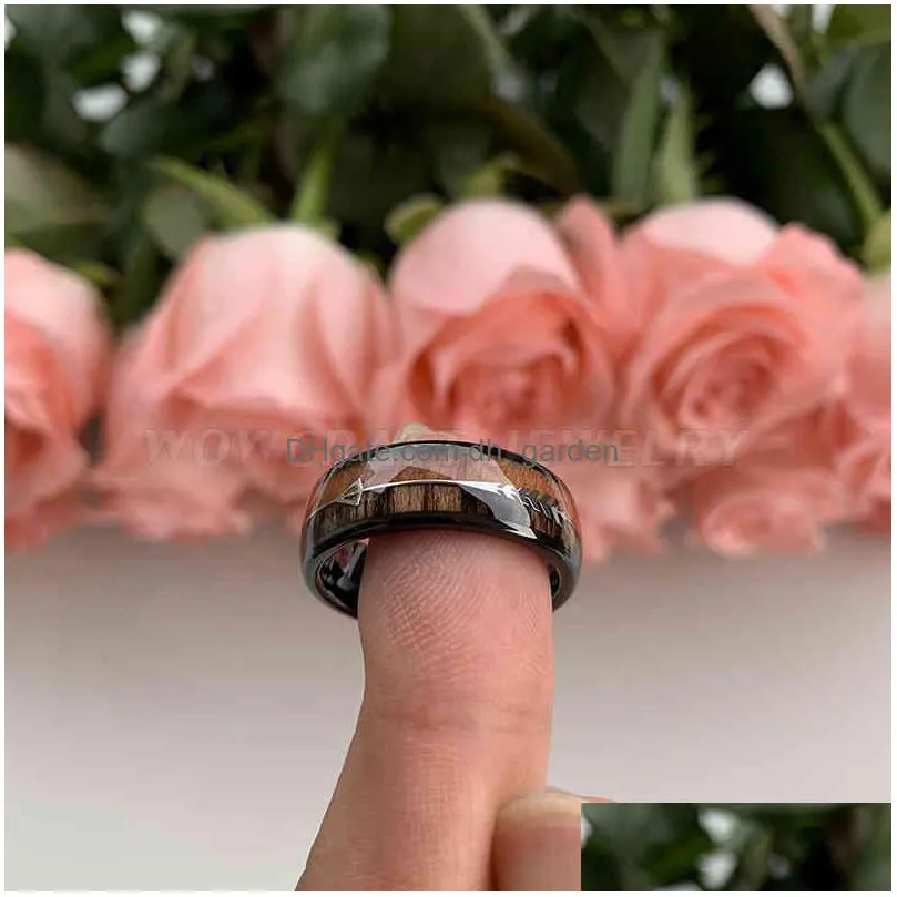 6/8mm tungsten carbide rings for men women wedding bands nature koa wood arrow inlay engraving comfort fit