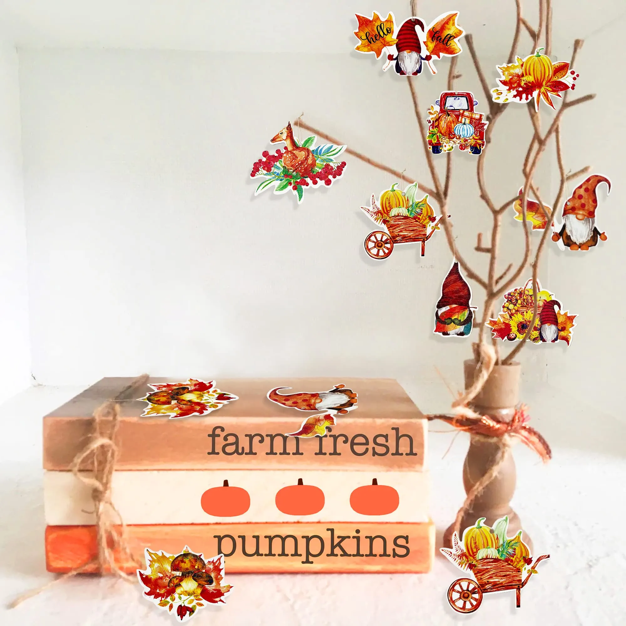 fall tree ornaments gnome autumn maple leaf hello fall sign pumpkin red truck hanging ornaments garlands banner for thanksgiving harvest halloween birthday wedding party decorations supplies