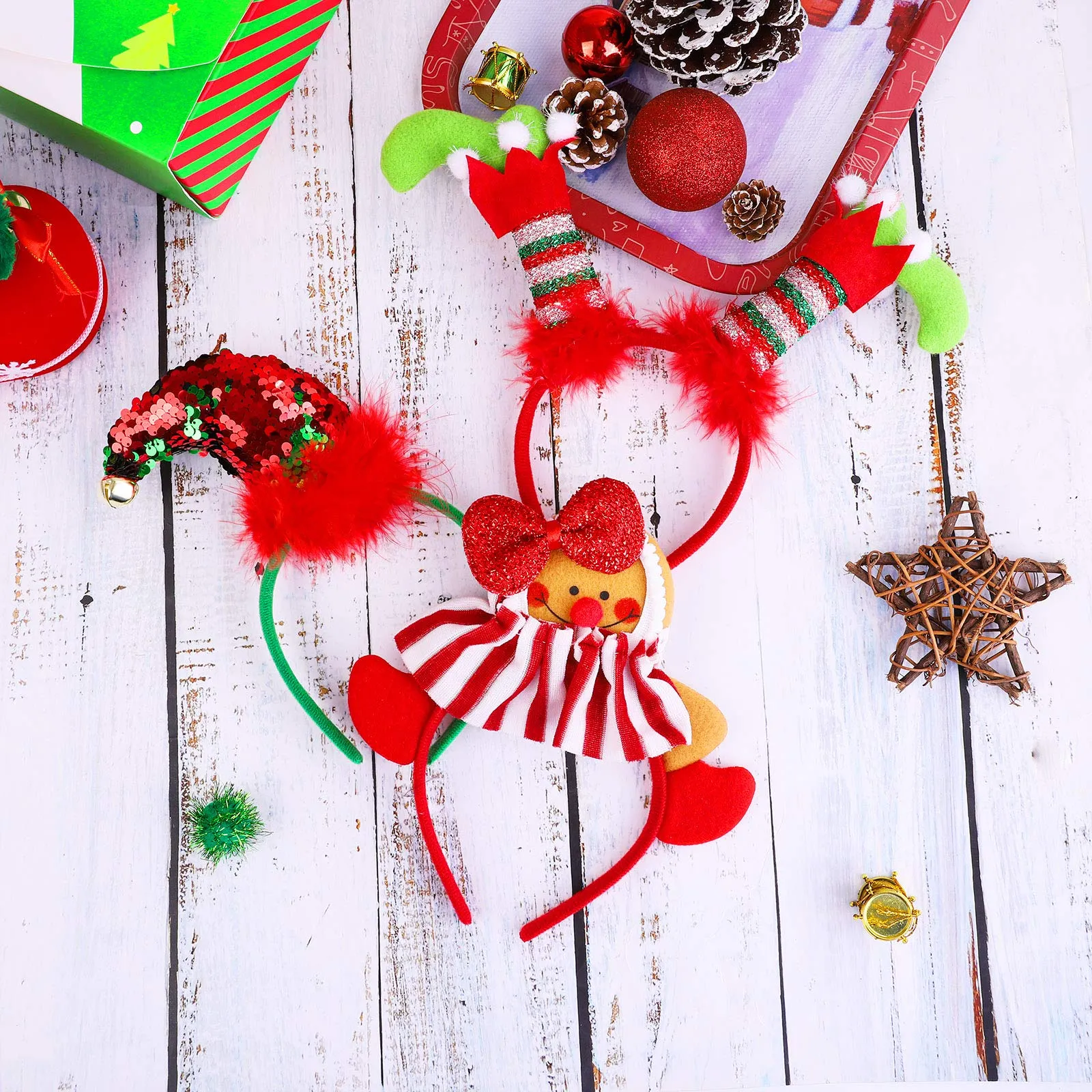 novelty christmas headbands assorted elves headband gingerbread man headwear reindeer costume hair hoop for christmas party accessoriess