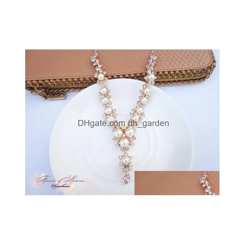 Simulated Flower Beaded Maxi Necklace With Pearl Chain Womens