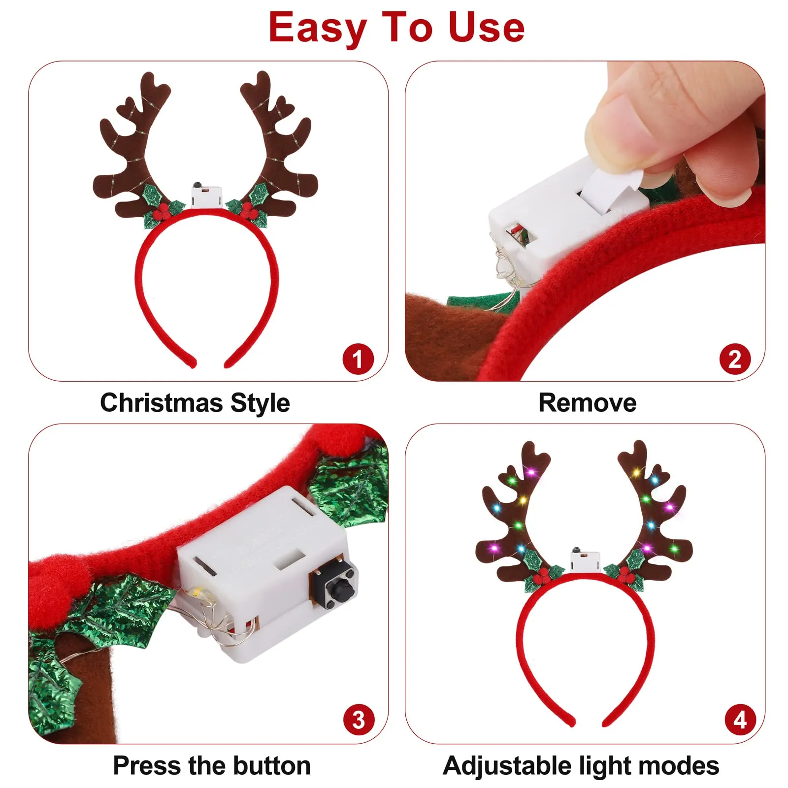 led christmas headband reindeer antlers headband light up antlers headwear reindeer christmas costume accessories for xmas party holiday decorations