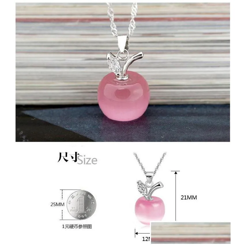 Pendant Necklaces High Quality Opal Stone Pendant Necklace Pink White  Moonstone Charm Sier Chain For Women Ladies Fashion Jewelr Dhiqg