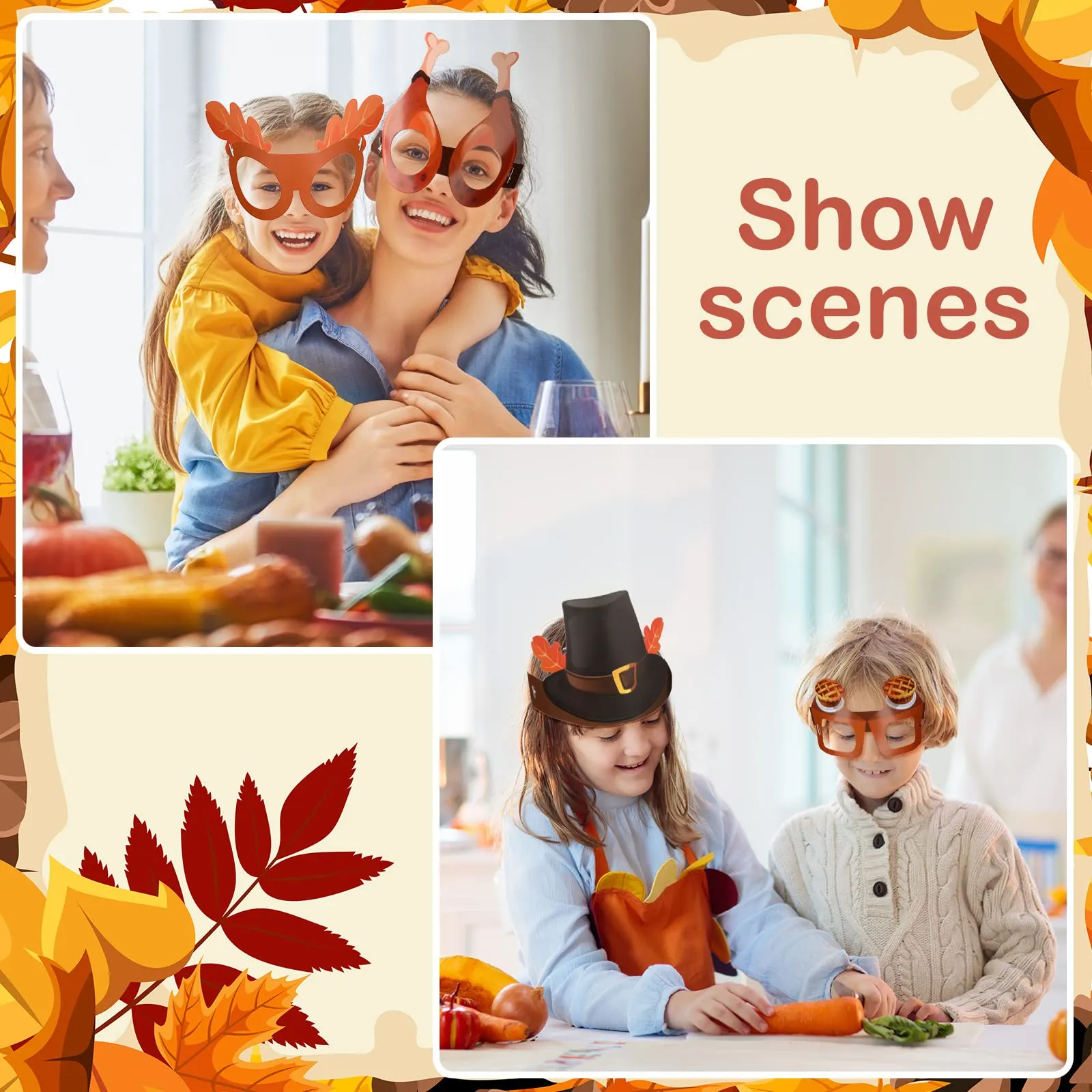 thanksgiving turkey paper hat and paper eyeglasses holiday thanksgiving headbands and glasses pumpkin pie maple thanksgiving party treats for kids adult thanksgiving party accessories favors
