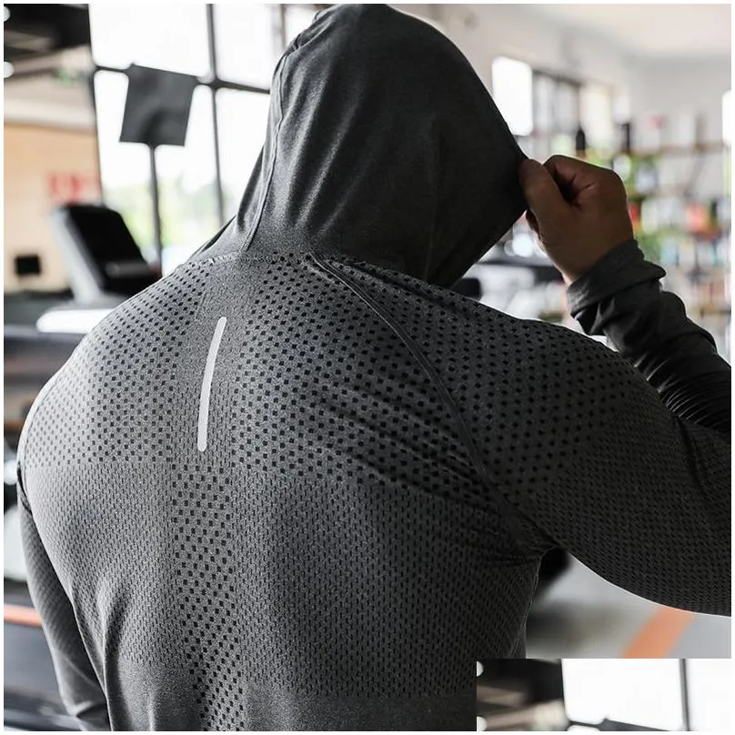 mens t-shirts mens fitness tracksuit running sport hoodie gym joggers hooded outdoor workout athletic clothing muscle training sweatshirt tops