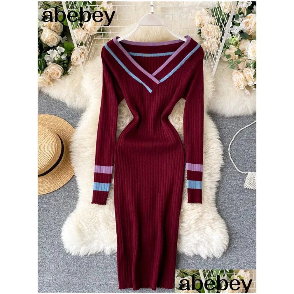 casual dresses spring colorblock elegant pencil dress women simple elastic knitted sheath bodycon slash neck office vestido