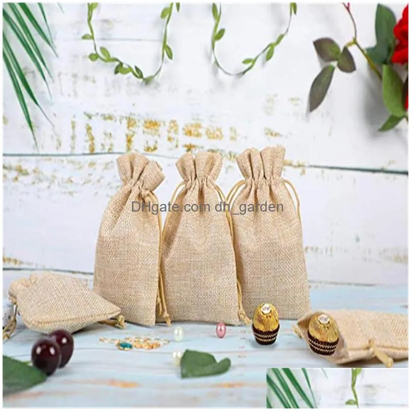 Storage Bags Natural Reusable Linen Bags With Burlap Dstring Jewelry Gift Bag For Wedding Favors Festivals Birthday Christmas Storage Dhrqi