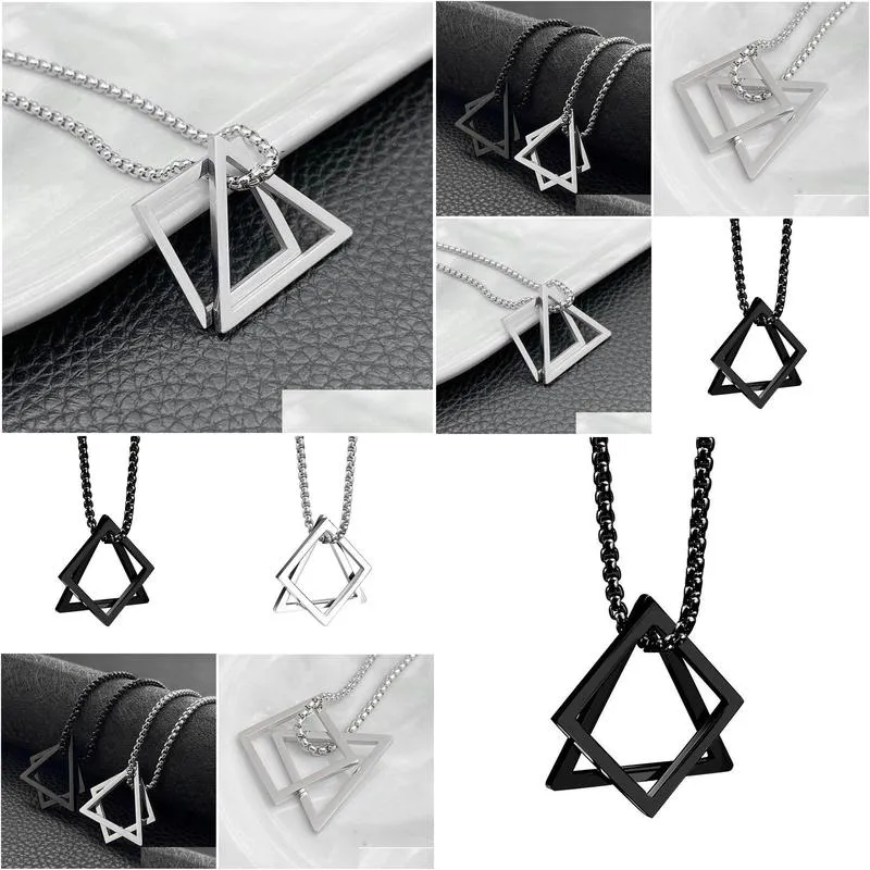 Pendant Necklaces Hip Hop Titanium Just Long Pendant Necklace Geometric Triangle Square Neck Decoration Trendy Cool Jewelry Drop Deliv Dhqf6